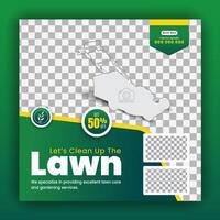 Modern, creative, lawn mower garden or landscaping service social media post design, agriculture farming business promotion in green color, layout, poster, web banner, template vector