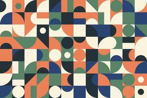 Chic geometric backdrop featuring an array of circles and squares in earthy green, orange, and navy tones vector