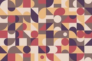 Retro-inspired geometric pattern with circles and squares in a warm palette of burgundy, mustard, and cream vector