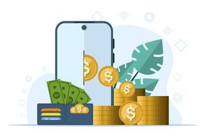 concept of making money from smartphone or internet, online payment, online business or freelance. can be used for landing page, web, ui, banner, template, background, flyer, poster. vector