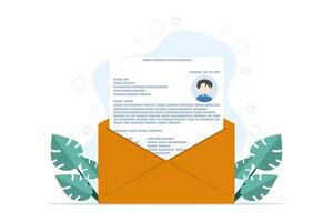 The concept of a letter containing a job application, job application email, job vacancy, how to apply for a job, this design is suitable for brochures, posters or banners. flat illustration. vector