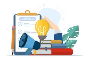 concepto de aprendiendo, educación y personal desarrollo. diferente personas son involucrado en el educativo proceso. capacitación, seminarios, espalda a escuela, en línea cursos leyendo libros, conocimiento, estudiar. vector