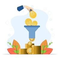 concepto para haciendo dinero, móvil ingreso, negocio ideas, torneado ideas dentro dinero, negocio consultante, móvil comercio, para sitio web bandera. plano ilustración en antecedentes. vector