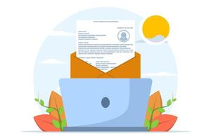 The concept of a letter containing a job application, job application email, job vacancy, how to apply for a job, this design is suitable for brochures, posters or banners. flat illustration. vector