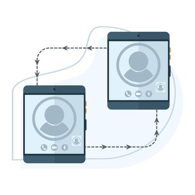 call technology concept. people making calls. Multimedia smart phone communication technology website flat template illustration.
