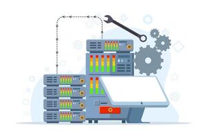 hardware and software maintenance concept, People working on problem location, technical support. Can be used for websites and mobile websites or landing pages. Easy to edit and customize. vector