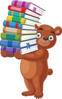 Cartoon bear carrying a pile of books vector