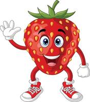 Cute strawberry cartoon waving hand vector