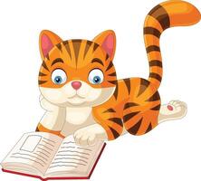 Cute cat cartoon reading a book vector