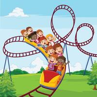 Cartoon little kid play in roller coaster vector