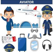 Cartoon airport and objects collection vector