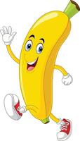 Cartoon banana running and waving hand vector