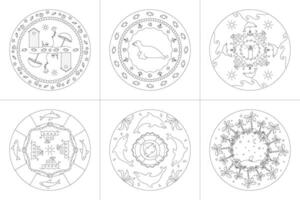 Mandalas. Sea Theme. Coloring pages. Set No. 2. vector