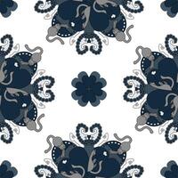 Seamless Pattern. Cat stretching and Cat sleeping. Blue and Gray. vector