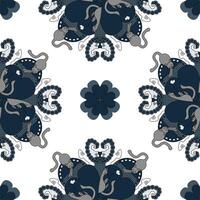 Seamless Pattern. Cat stretching and Cat sleeping. Blue and Gray. vector