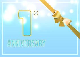 Anniversary celebration date number golden outline with a bow flyer vector