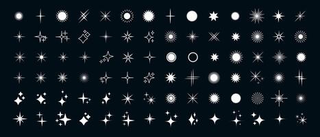 Star silhouette icon set, Shining star rays, Star cluster simple design elements isolate vector