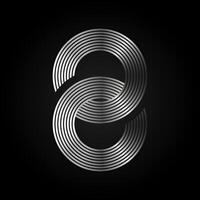 Infinity sign of two connected discs of metal wires. Eight of two linear discs. illustration isolated on black background vector