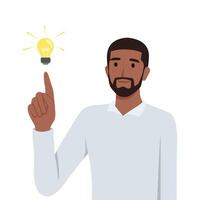 Young black businessman is with an idea. light bulb idea. vector