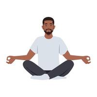 Man doing yoga. Yogi sitting in padmasana lotus pose. vector