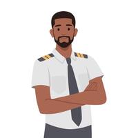 Young black pilot crossed his hand. vector