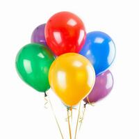 Brightly colored balloons floating isolated on a white background photo