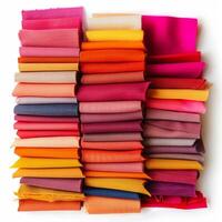 Brightly colored fabric swatches neatly arranged and isolated on white photo