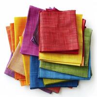 Brightly colored fabric swatches neatly arranged and isolated on white photo