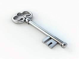 A shiny silver key isolated on white photo