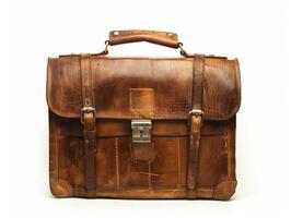 A classic leather briefcase on a white background photo