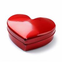 Bright red heart-shaped box isolated on white photo