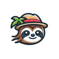 Cute Sloth emblem logo cartoon vector