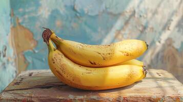 Overripe bananas on a wooden surface. photo