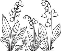 nacimiento mes flor lilly de el Valle línea Arte ilustraciones lirio de el Valle mayo nacimiento flor negro tinta bosquejo. moderno minimalista mano dibujado diseño para logo, lilly o el Valle pared Arte vector