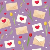 Seamless envelope with hearts and flowers pattern. Valentine's day background. Hearts, letter, envelope. vector