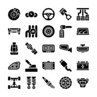 Car parts icon set in solid style vector