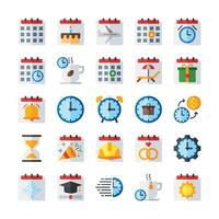 hora y fecha icono conjunto en plano estilo vector