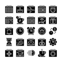 Time and Date icon set in solid style vector