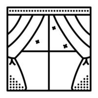 Window with curtains front view, single black line illustration, outline monochrome sign vector