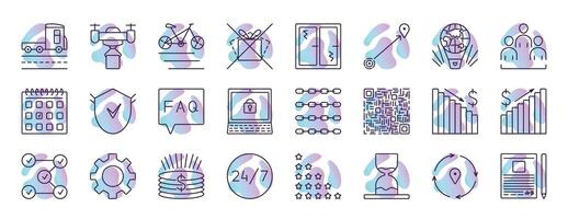 Supply chain, logistic, delivery. Line icon set with gradient background. 24 signs in size 300x300 px, pixel perfect. Outline pictogram collection for a truck company vector