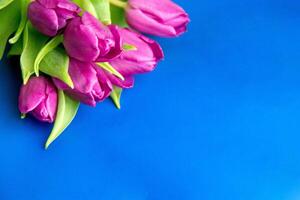 Bouquet of beautiful tulips on wooden background. Tulips on old boards photo