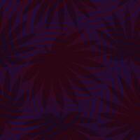 Seamless pattern with hand drawn tropical blue palm leaves on purple background. vector