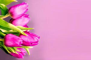 Fresh flower composition, bouquet of bi color tulips photo