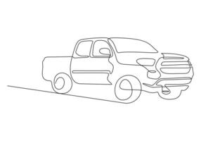 Pickup truck continuous one line drawing pro illustration vector