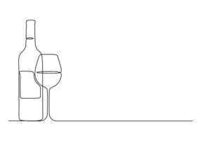 Wine glass and bottle one continuous line drawing pro illustration vector