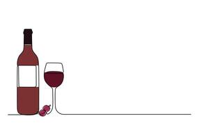 Wine glass and bottle one continuous line drawing pro illustration vector