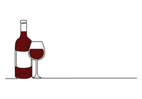 Wine glass and bottle one continuous line drawing pro illustration vector