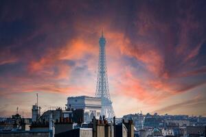 Paris Eiffel Tower and the Arc de Triomphe seen with telephopto photo