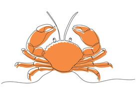 Continuous one line drawing of Crab. Marine dweller. Concept of sea and ocean life vector