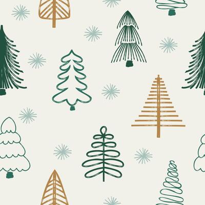 Seamless pattern with Christmas trees. Brush painted stylized print for New Year and Christmas holiday.